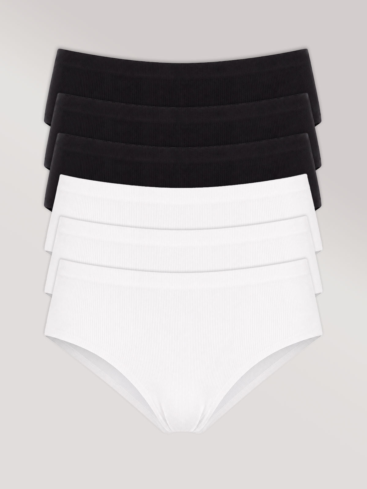 Kit com 6 Calcinhas Caleçon Poliamida Canelada Sem Costura Segunda Pele (3 Preto e 3 Branco)