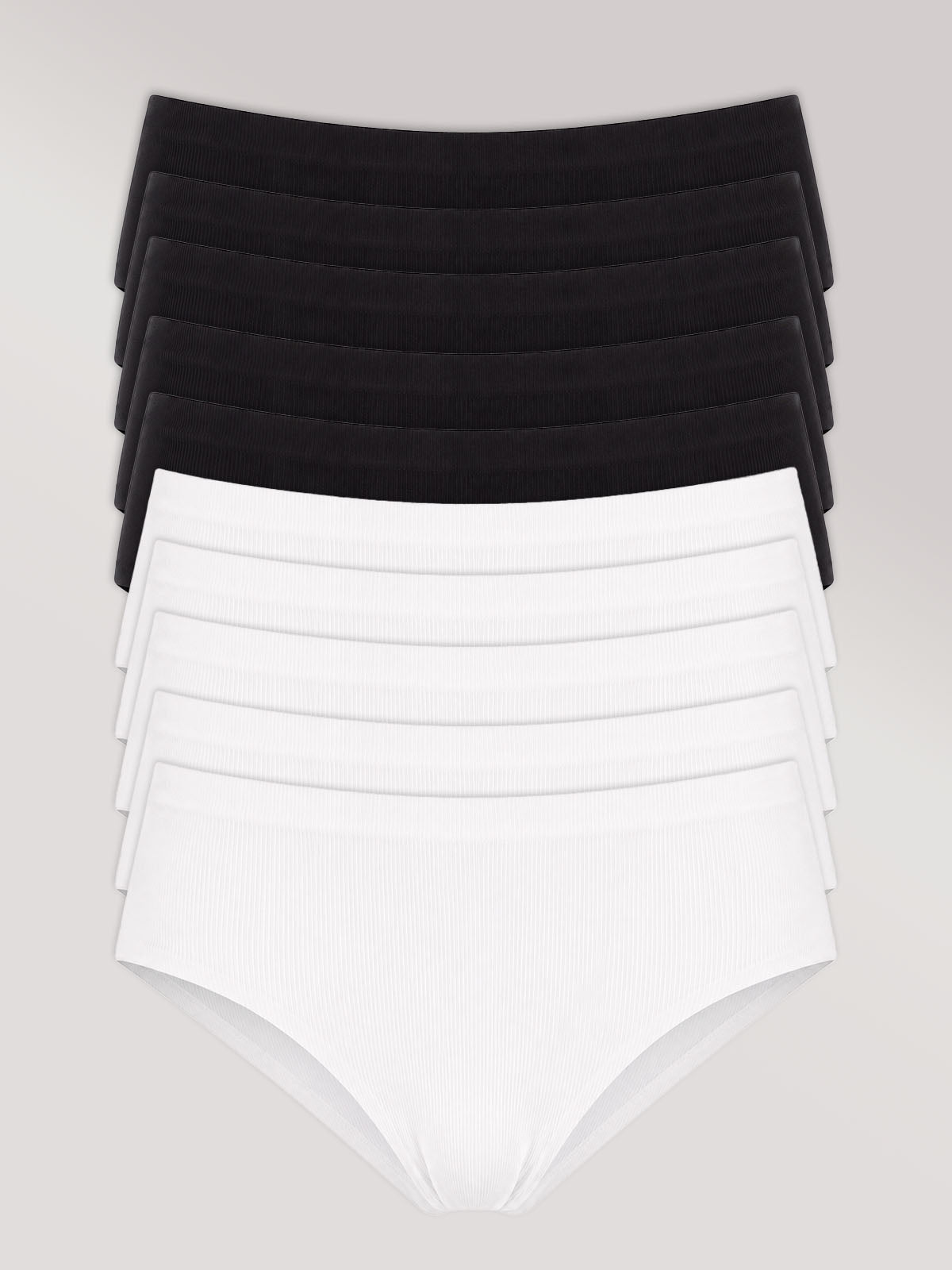 Kit com 10 Calcinhas Caleçon Poliamida Canelada Sem Costura Segunda Pele (5 Preto e 5 Branco)