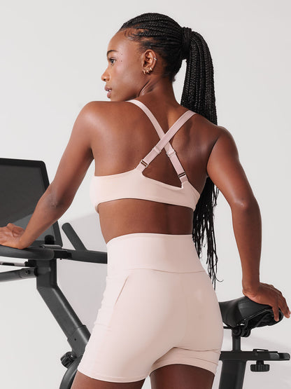 Conjunto Bermuda de Compressão Bege + Top Fitness Média Compressão Bege
