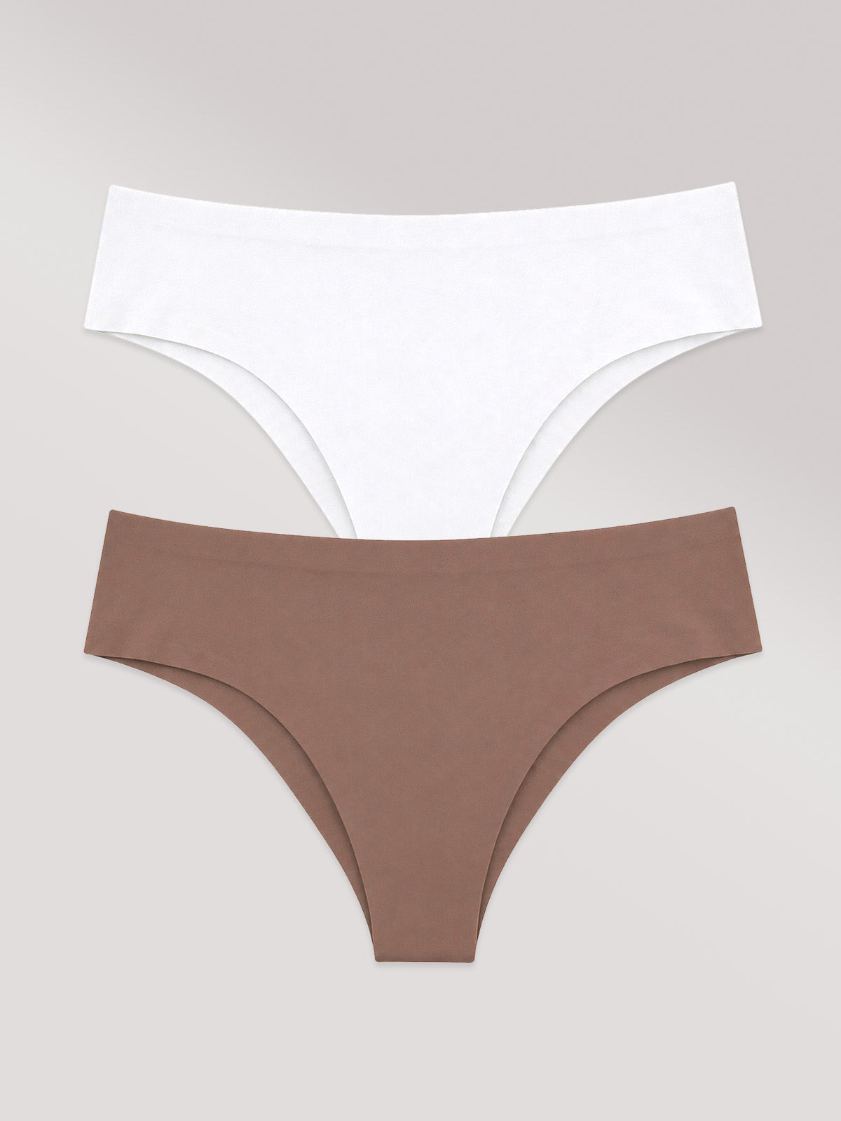 Kit Biquíni: Calcinha Biquíni Sem Costura Segunda Pele Branco + Marrom Cacau