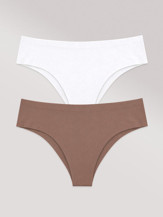 Kit Biquíni: Calcinha Biquíni Sem Costura Segunda Pele Branco + Marrom Cacau