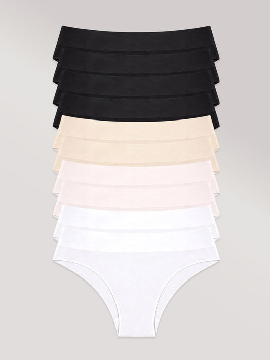 Kit com 10 Calcinhas Biquíni Sem Costura Segunda Pele (4 Preto, 2 Bege, 2 Rose e 2 Branco) - R$20,99 cada