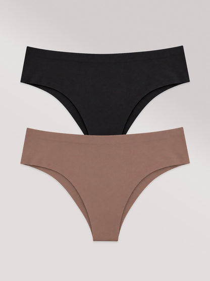 Kit Biquíni: Calcinha Biquíni Sem Costura Segunda Pele Marrom Cacau + Preto