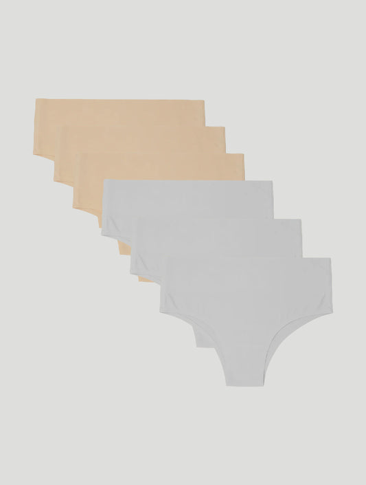 Kit com 6 Calcinhas Biquíni Redutora Sem Costura Segunda Pele (3 Branco e 3 Bege)