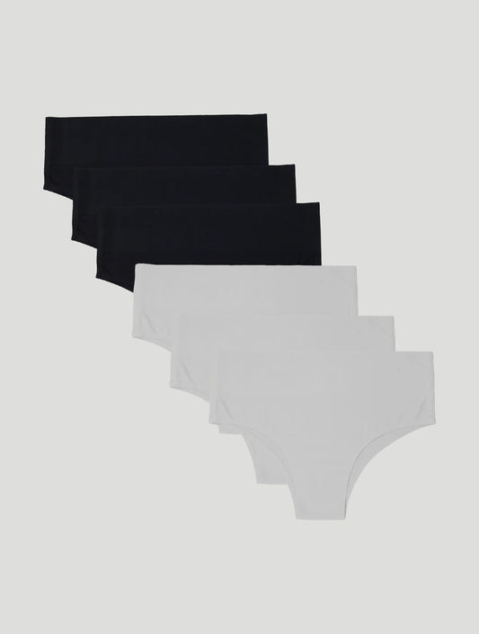 Kit com 6 Calcinhas Biquíni Redutora Sem Costura Segunda Pele (3 Preto e 3 Branco)