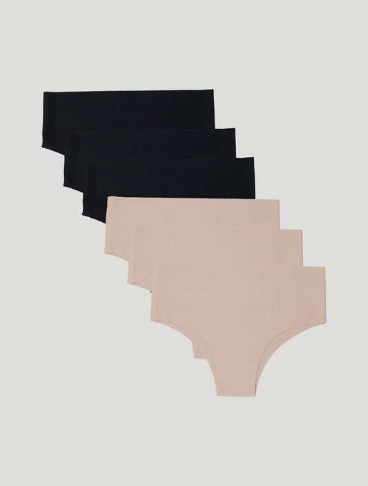 Kit com 6 Calcinhas Biquíni Redutora Sem Costura Segunda Pele (3 Preto e 3 Rose)