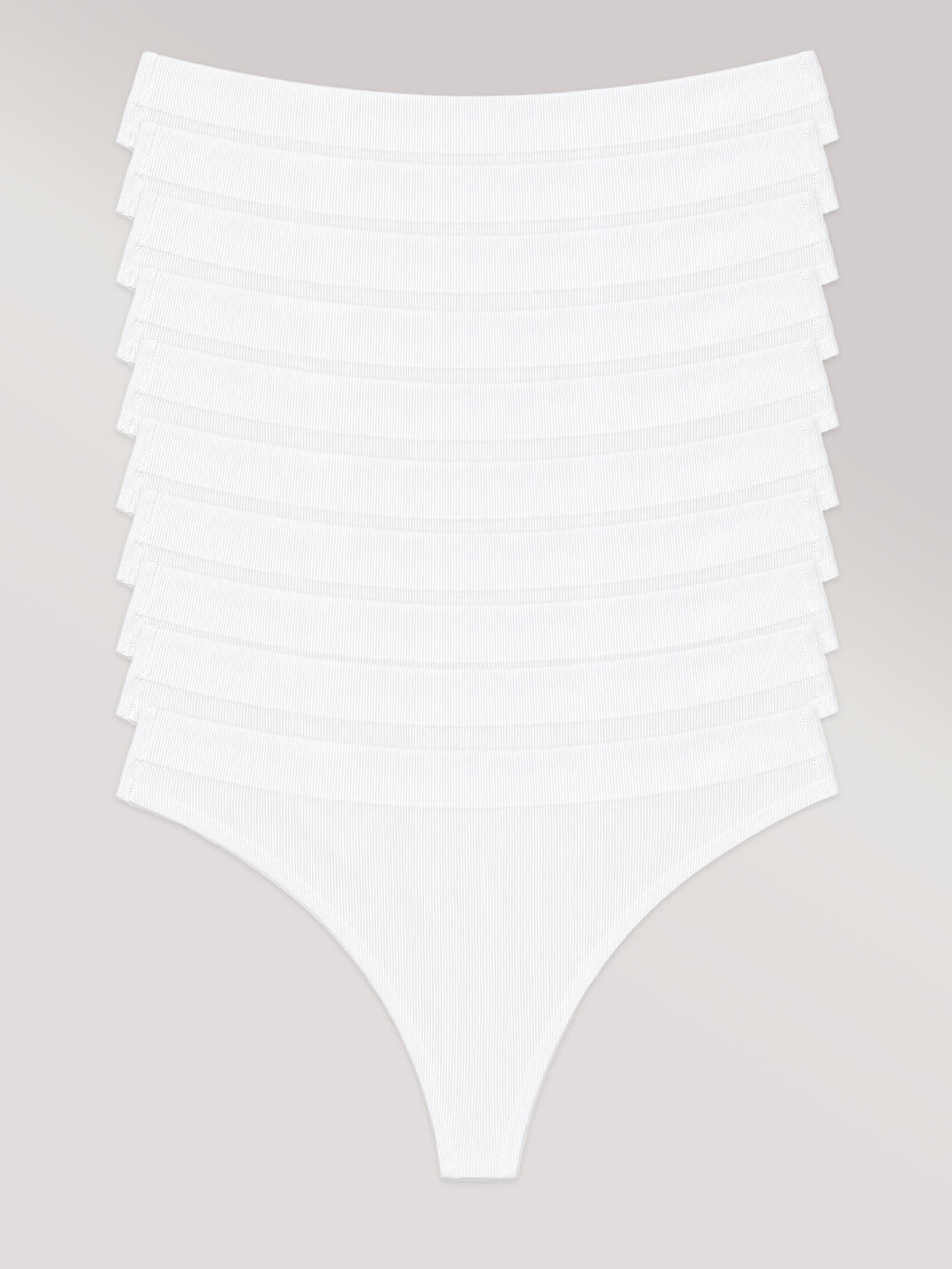 Kit com 10 Calcinhas Fio Dental Poliamida Canelada Sem Costura Segunda Pele Branco
