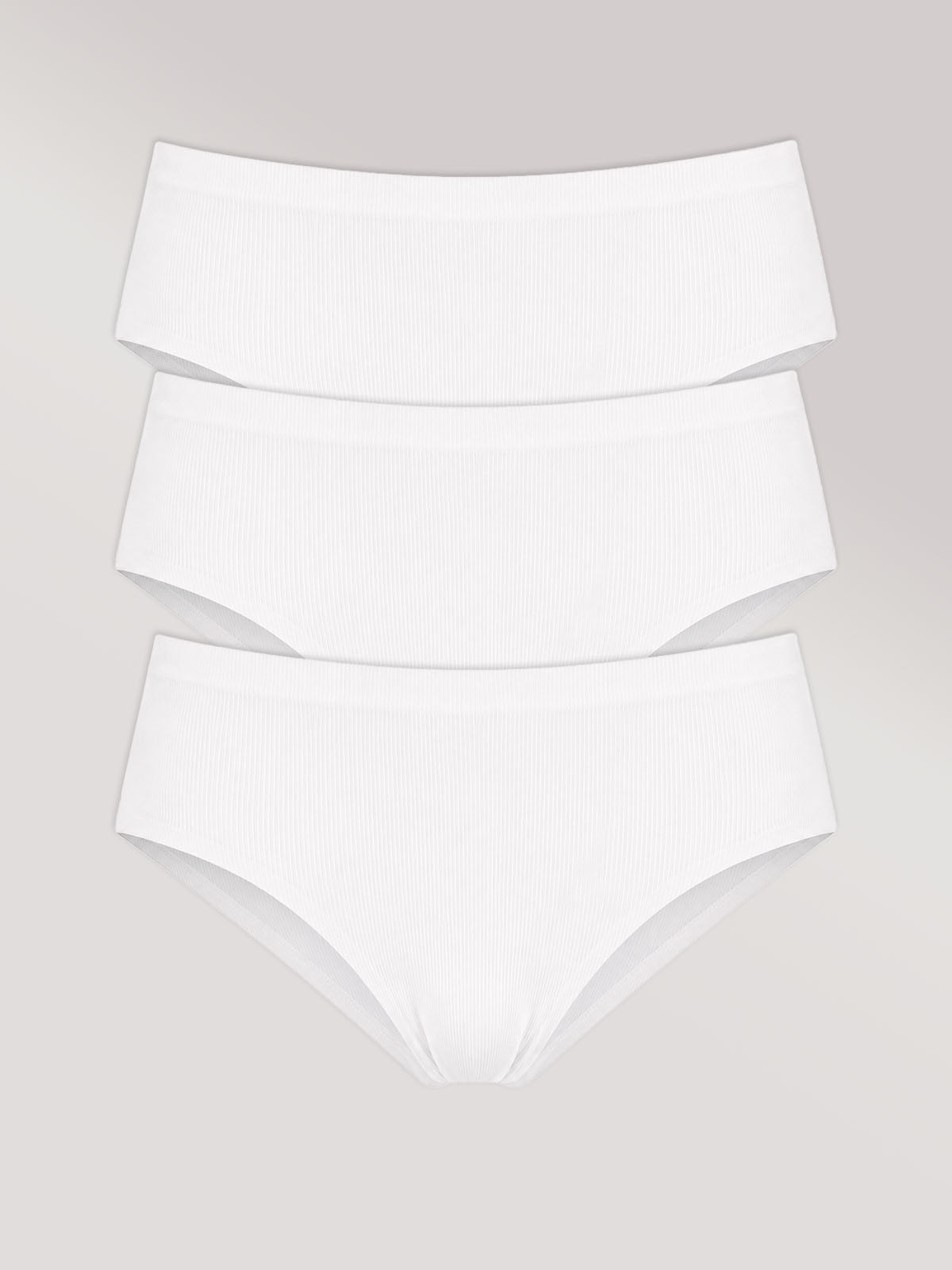 Kit com 3 Calcinhas Caleçon Poliamida Canelada Sem Costura Segunda Pele Branco