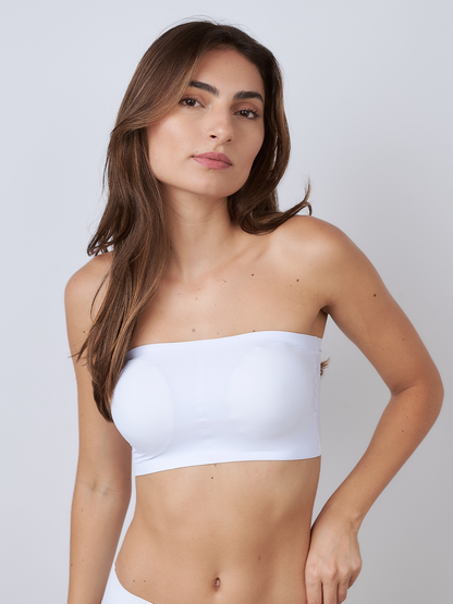 Conjunto Top Faixa + Calcinha Fio Dental Sem Costura Branco