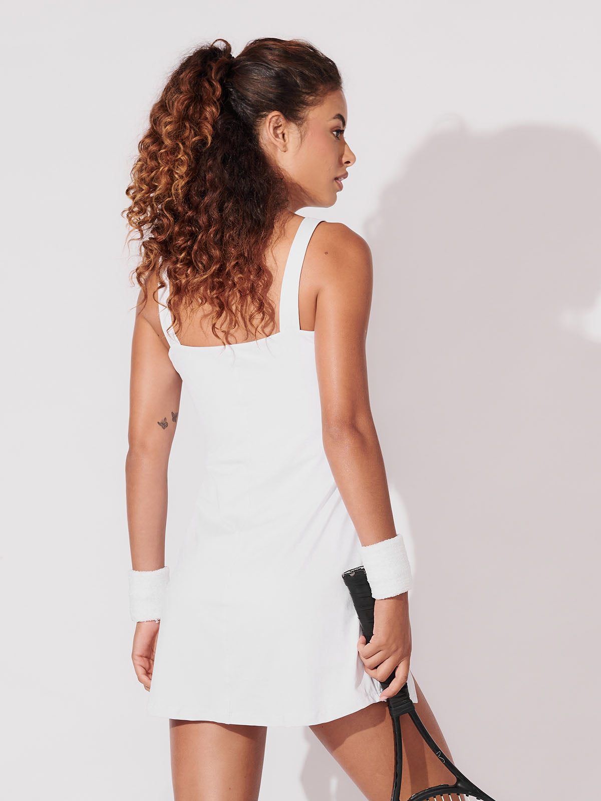 Vestido Fitness Drapeado com Shorts Branco