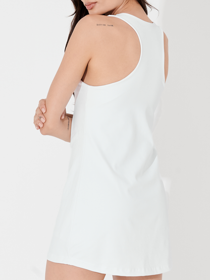 Vestido Fitness Drapeado com Shorts Branco