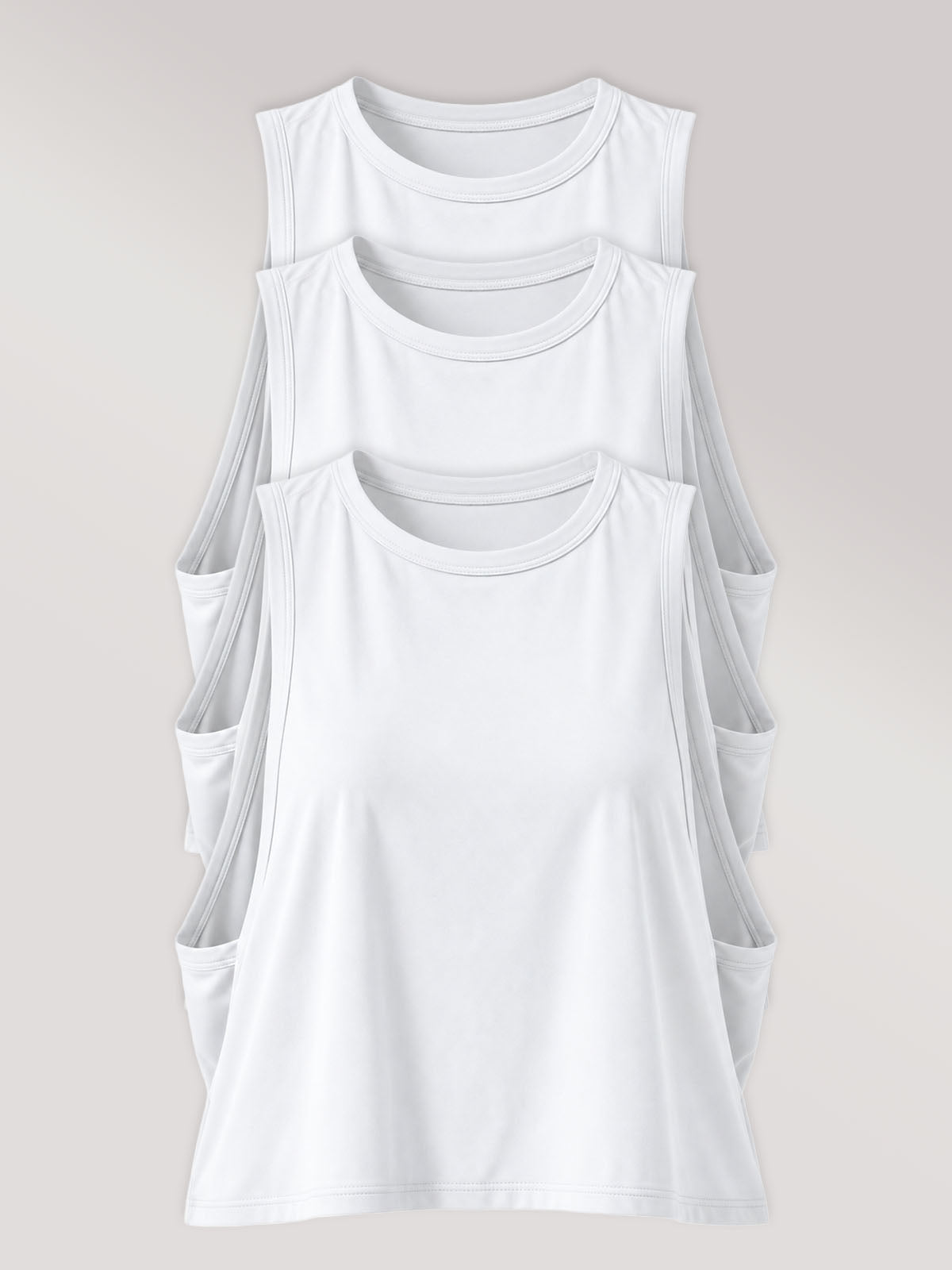 Kit com 3 Regatas Cropped com Cava Ampla Branco