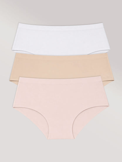 Kit com 3 Calcinhas Caleçon Sem Costura Segunda Pele (1 Branco, 1 Bege e 1 Rose) - R$41,96 Cada