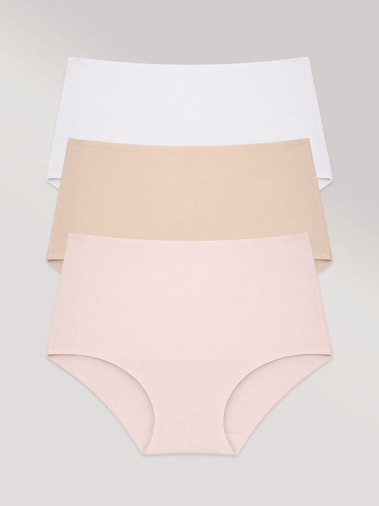 Kit com 3 Calcinhas Caleçon Modeladora Sem Costura Segunda Pele (1 Branco, 1 Bege e 1 Rose) - R$64,96 cada