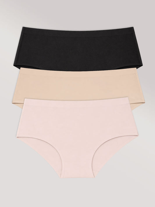 Kit com 3 Calcinhas Caleçon Sem Costura Segunda Pele (1 Preto, 1 Bege e 1 Rose) - R$32,90 Cada