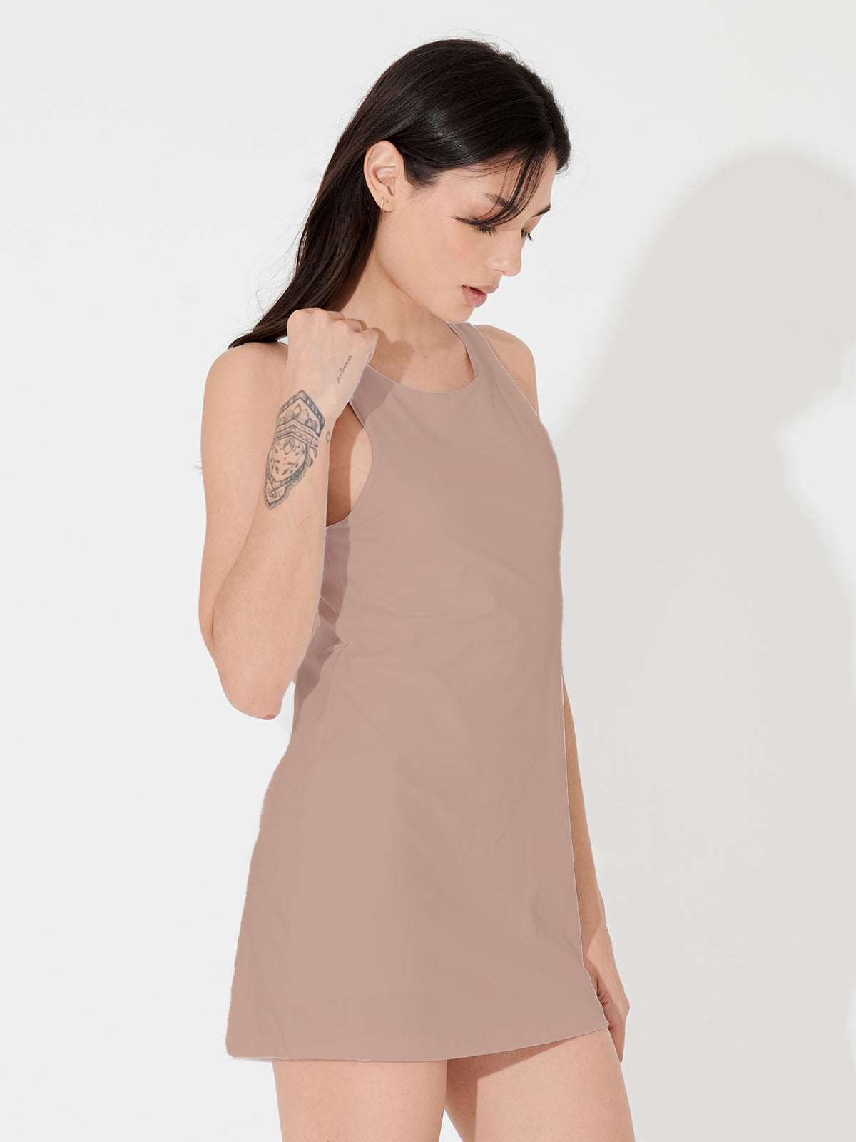 Vestido Fitness Essencial com Costas Nadador Marrom Cacau