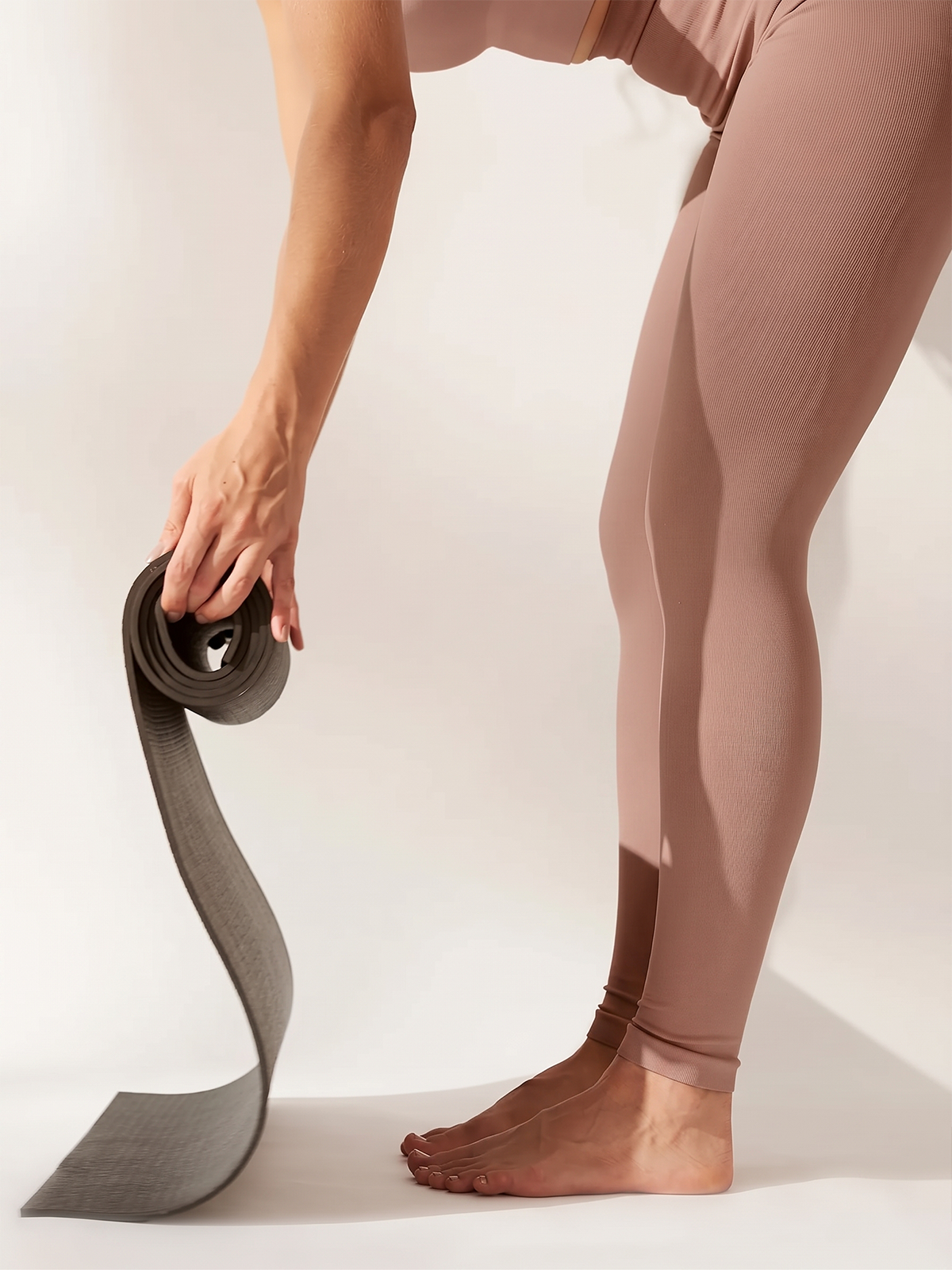Calça Legging Cintura Alta Canelado Sem Costura Marrom Cacau