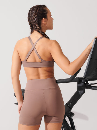 Conjunto Bermuda de Compressão Marrom Cacau + Top Fitness Média Compressão Marrom Cacau