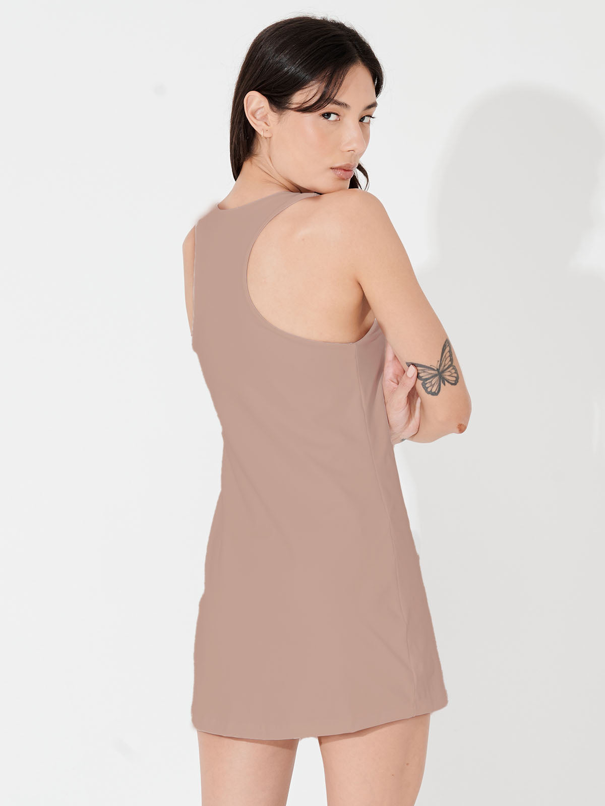 Vestido Fitness Essencial com Costas Nadador Marrom Cacau