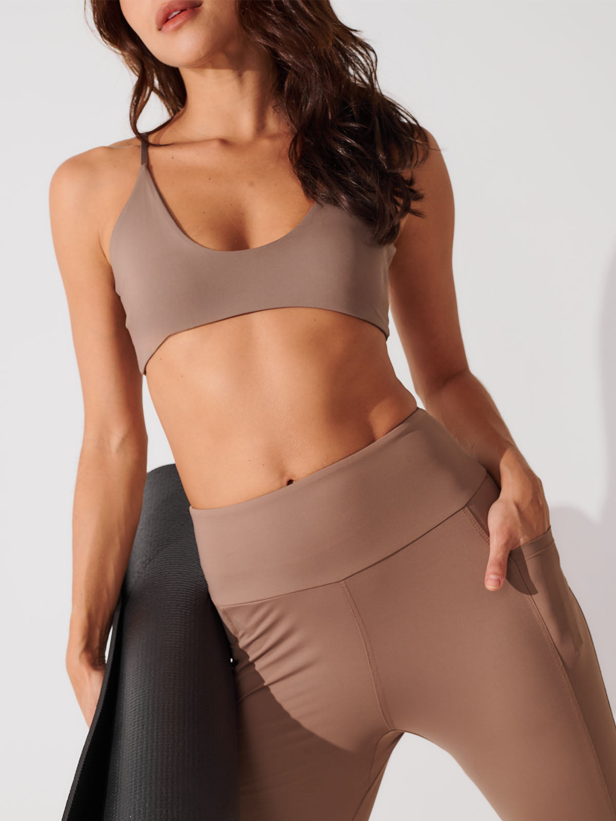 Conjunto Calça Legging de Compressão Marrom Cacau + Top Slim Marrom Cacau