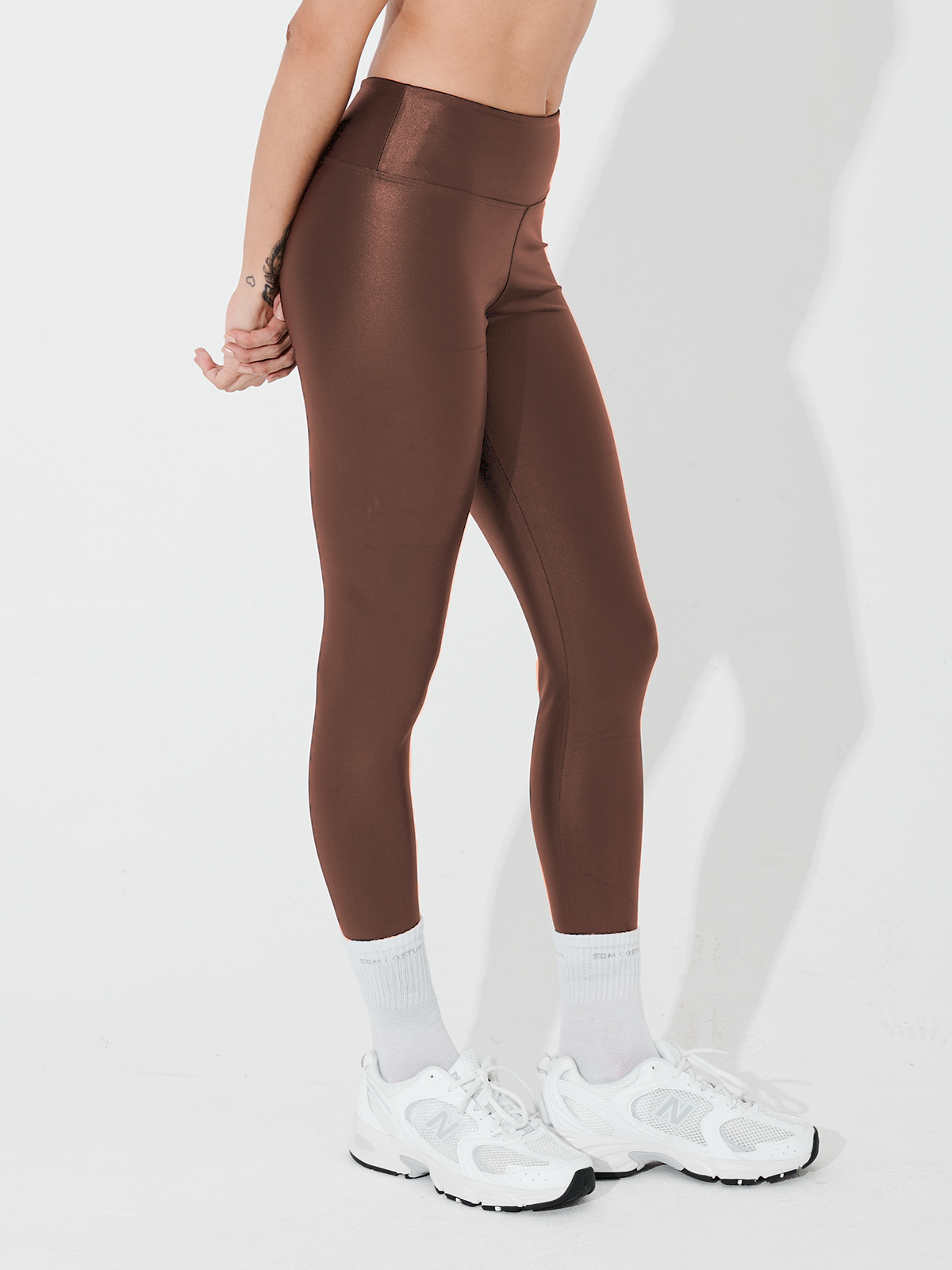Calça Legging Brilho Cirre Marrom Café