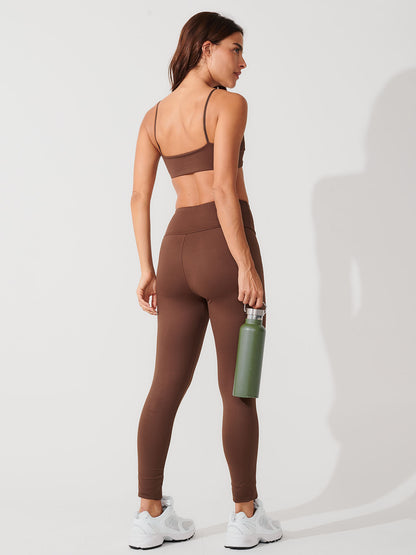 Conjunto Calça Legging de Compressão Marrom Café + Top Slim Marrom Café