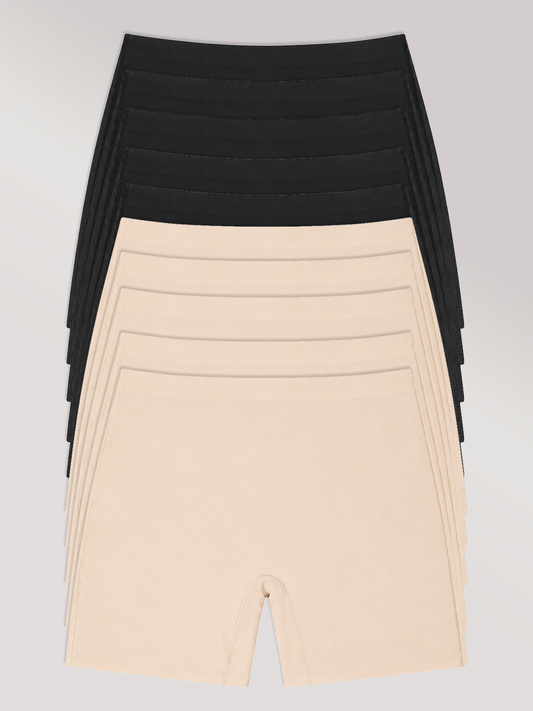 Kit com 10 Calcinhas Shorts Sem Costura Segunda Pele (5 Preto e 5 Bege) - R$59,90 Cada