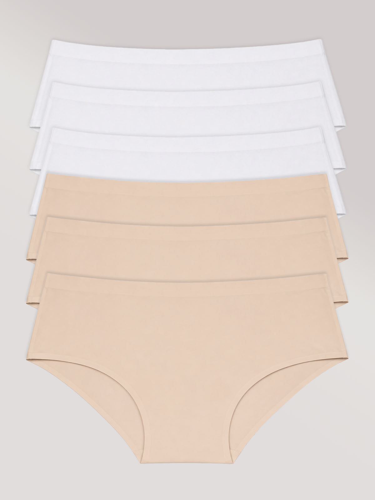 Kit com 6 Calcinhas Caleçon Sem Costura Segunda Pele (3 Branco e 3 Bege) - R$35,98 Cada