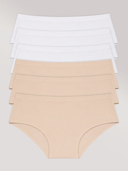 Kit com 6 Calcinhas Caleçon Sem Costura Segunda Pele (3 Branco e 3 Bege) - R$35,98 Cada