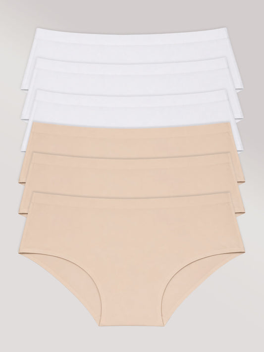 Kit com 6 Calcinhas Caleçon Sem Costura Segunda Pele (3 Branco e 3 Bege) - R$35,98 Cada