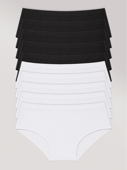 Kit com 10 Calcinhas Caleçon Sem Costura Segunda Pele (5 Preto e 5 Branco) - R$29,99 Cada