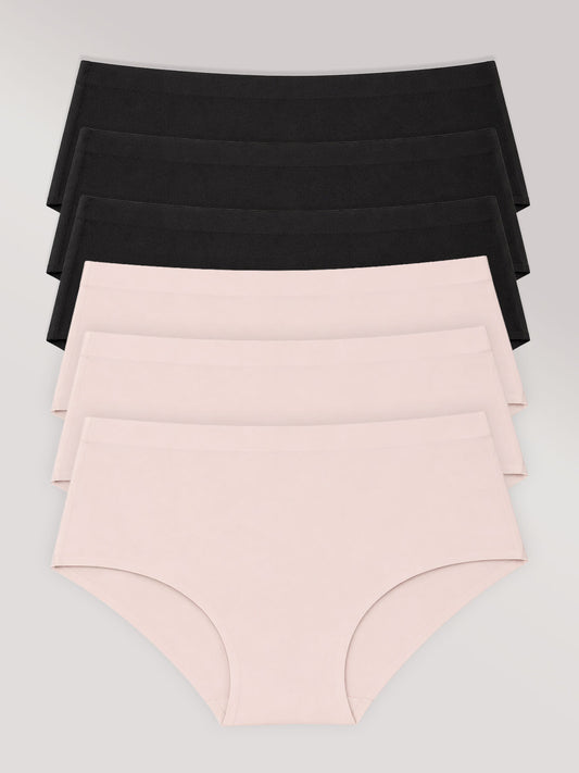 Kit com 6 Calcinhas Caleçon Sem Costura Segunda Pele (3 Preto e 3 Rose) - R$35,98 Cada