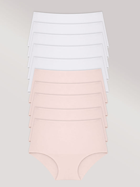Kit com 10 Calcinhas Caleçon Modeladora Sem Costura Segunda Pele (5 Branco e 5 Rose) - R$38,99 cada