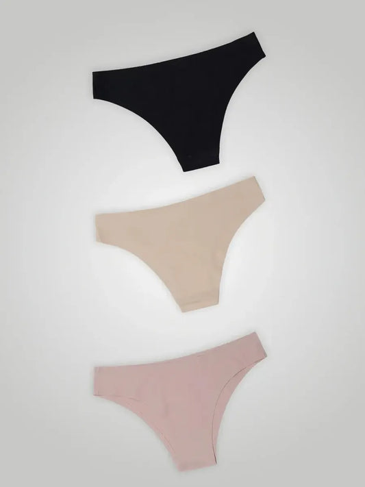 Kit com 3 Calcinhas Biquíni Sem Costura Segunda Pele (1 Preto, 1 Bege e 1 Rose) - R$26,96 cada