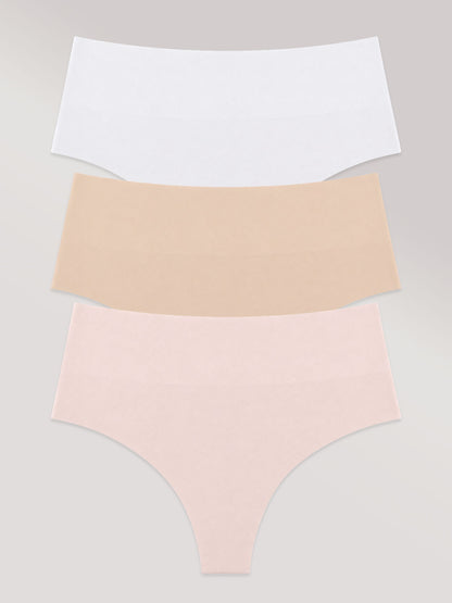 Kit com 3 Calcinhas Fio Dental Redutora Sem Costura Segunda Pele (Branco, Bege e Rose) - R$41,96 cada