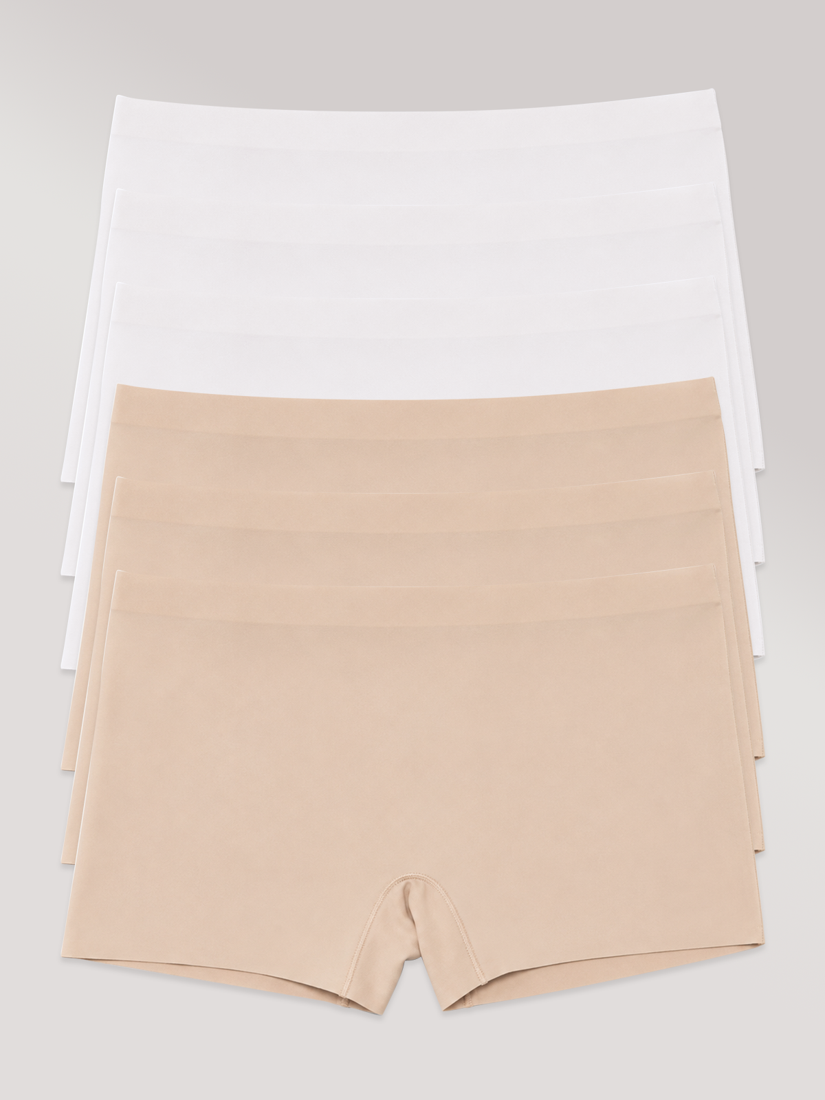 Kit com 6 Calcinhas Boxer Boyshort Sem Costura Premium (3 Branco e 3 Bege)