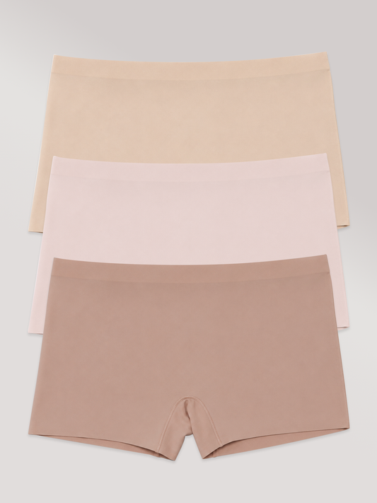 Kit com 3 Calcinhas Boxer Boyshort Sem Costura Premium (1 Bege, 1 Rose e 1 Marrom Cacau)