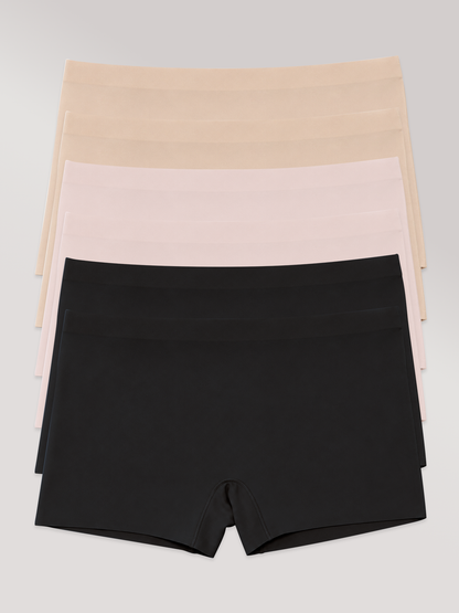 Kit com 6 Calcinhas Boxer Boyshort Sem Costura Segunda Pele (2 Preto, 2 Bege e 2 Rose) - R$47,98 cada