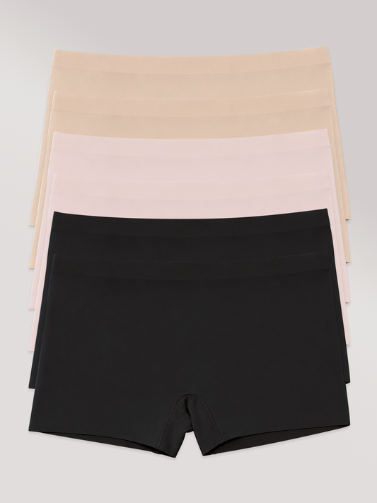 Kit com 6 Calcinhas Boxer Boyshort Sem Costura Segunda Pele (2 Preto, 2 Bege e 2 Rose) - R$47,98 cada