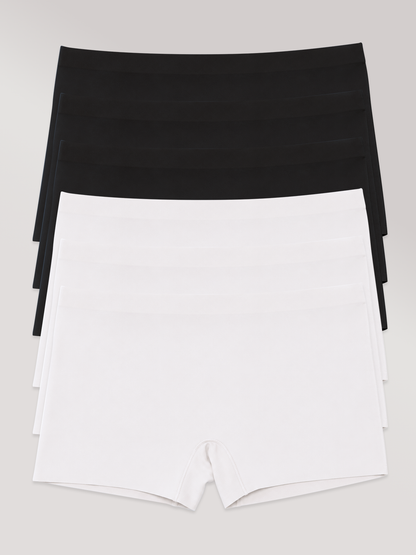 Kit com 6 Calcinhas Boxer Boyshort Sem Costura Premium (3 Preto e 3 Branco)