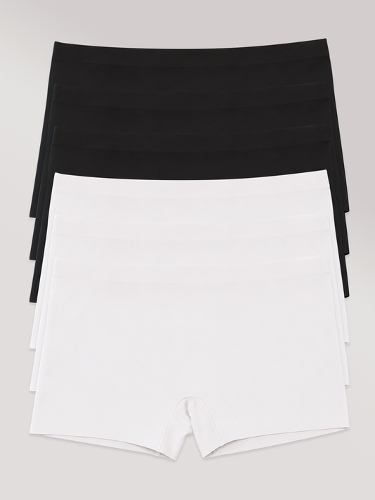 Kit com 6 Calcinhas Boxer Boyshort Sem Costura Premium (3 Preto e 3 Branco)