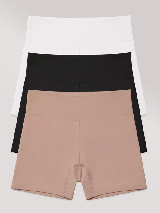 Kit com 3 Calcinhas Boxer Modeladora Sem Costura Premium (1 Branco, 1 Preto e 1 Marrom Cacau)
