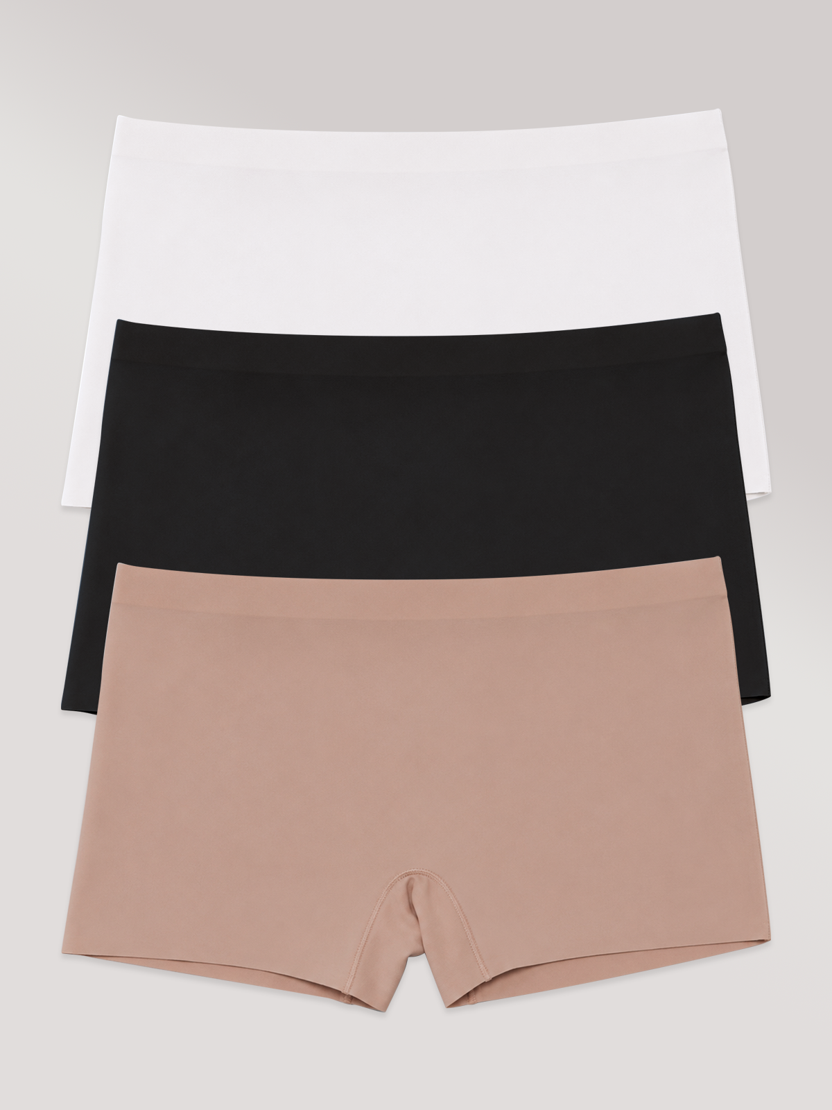 Kit com 3 Calcinhas Boxer Boyshort Sem Costura Premium (1 Branco, 1 Preto e 1 Marrom Cacau)