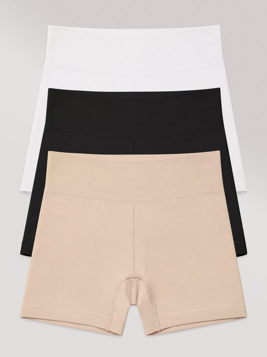 Kit com 3 Calcinhas Boxer Modeladora Sem Costura Premium (1 Branco, 1 Preto e 1 Bege)