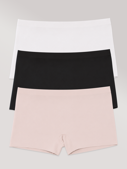 Kit com 3 Calcinhas Boxer Boyshort Sem Costura Premium (1 Branco, 1 Preto e 1 Rose)