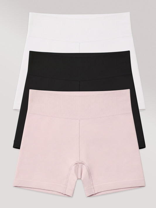Kit com 3 Calcinhas Boxer Modeladora Sem Costura Premium (1 Branco, 1 Preto e 1 Rose)