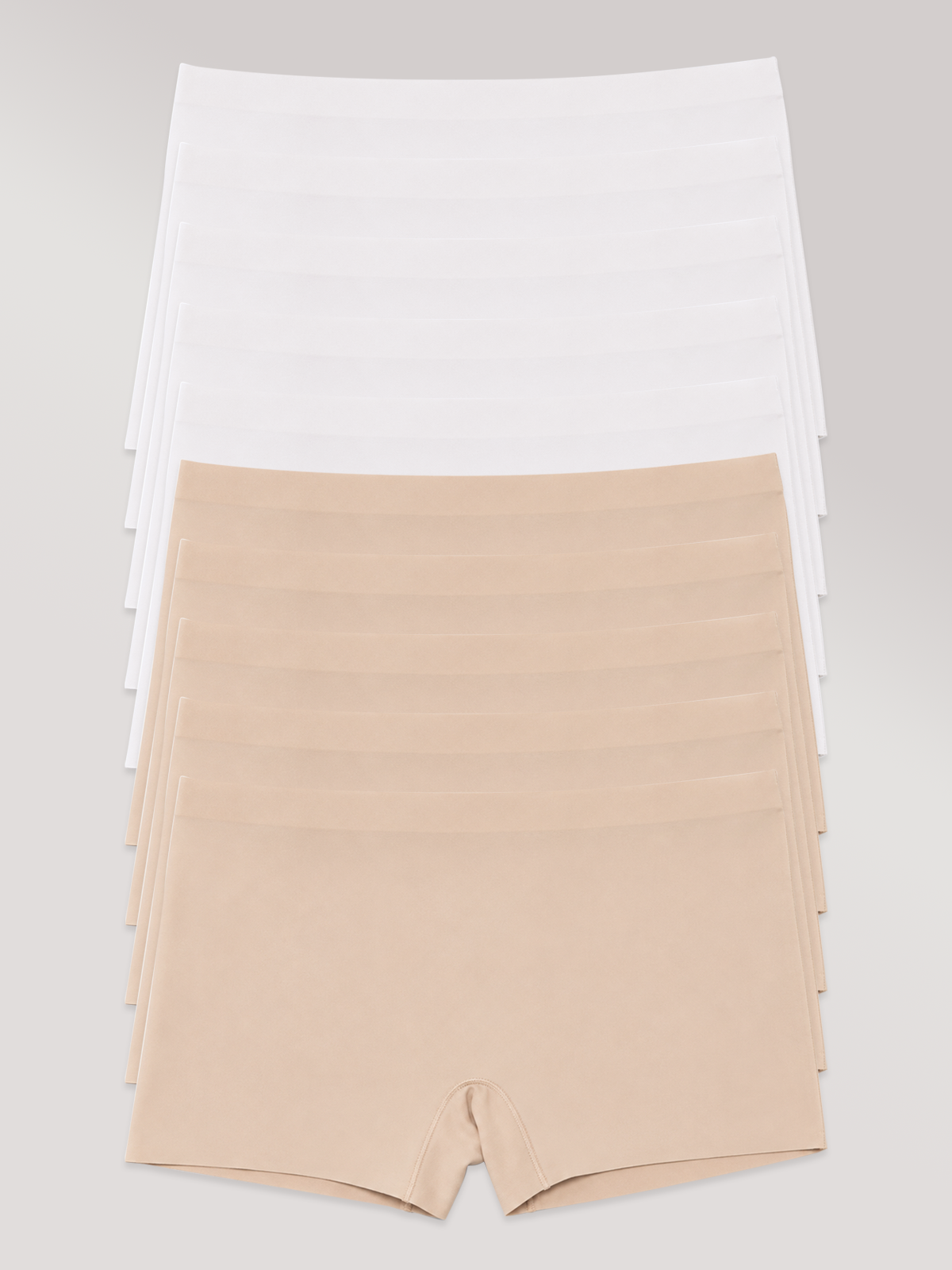 Kit com 10 Calcinhas Boxer Boyshort Sem Costura Premium (5 Branco e 5 Bege)