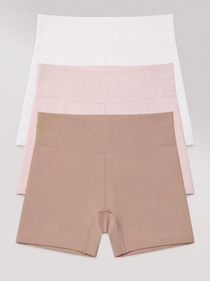 Kit com 3 Calcinhas Boxer Modeladora Sem Costura Premium (1 Branco, 1 Rose e 1 Marrom Cacau)