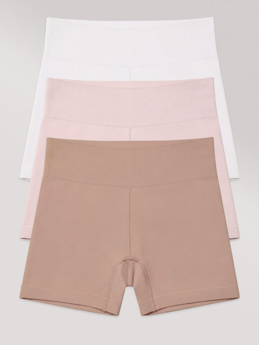 Kit com 3 Calcinhas Boxer Modeladora Sem Costura Premium (1 Branco, 1 Rose e 1 Marrom Cacau)