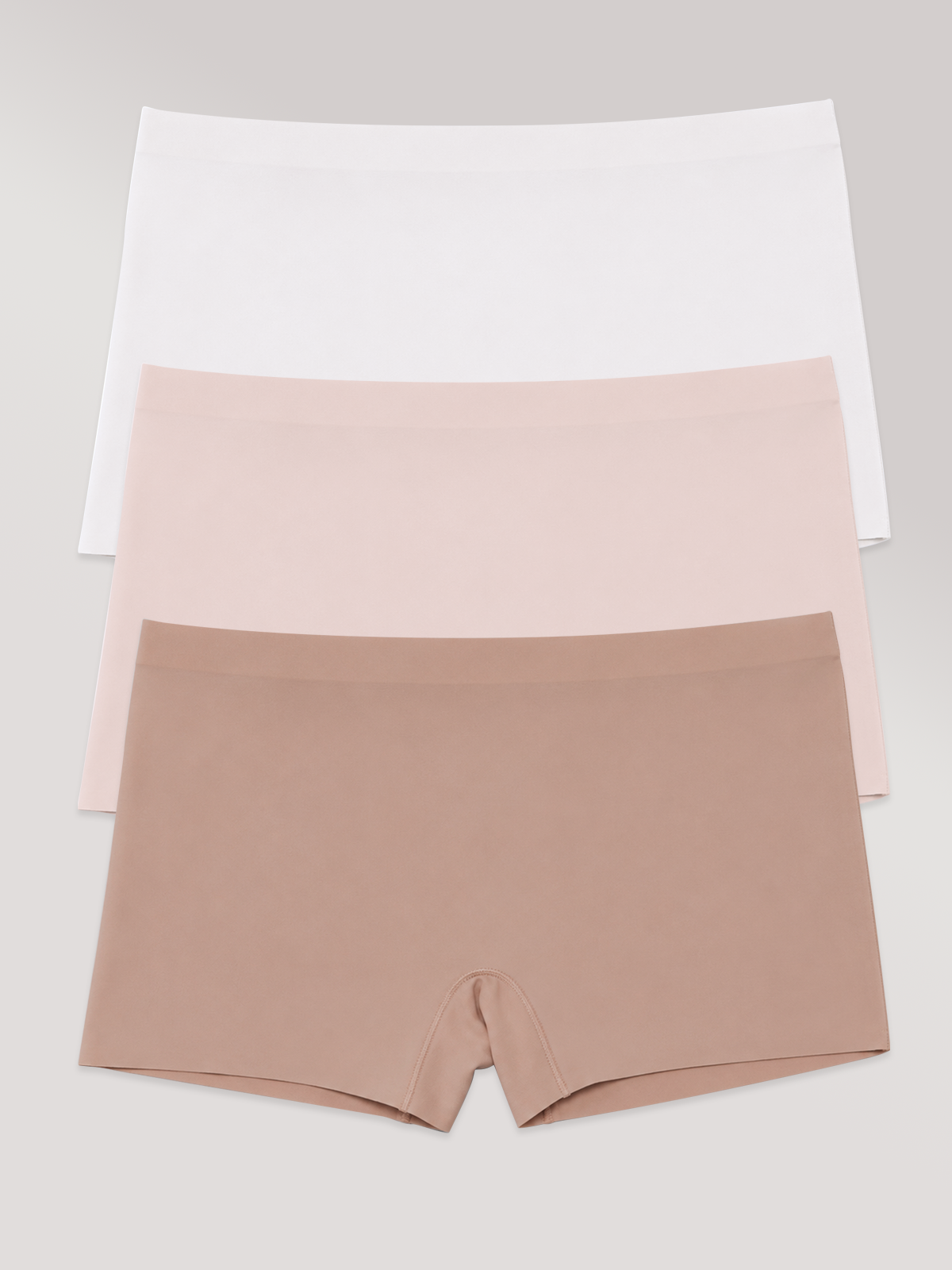 Kit com 3 Calcinhas Boxer Boyshort Sem Costura Premium (1 Branco, 1 Rose e 1 Marrom Cacau)